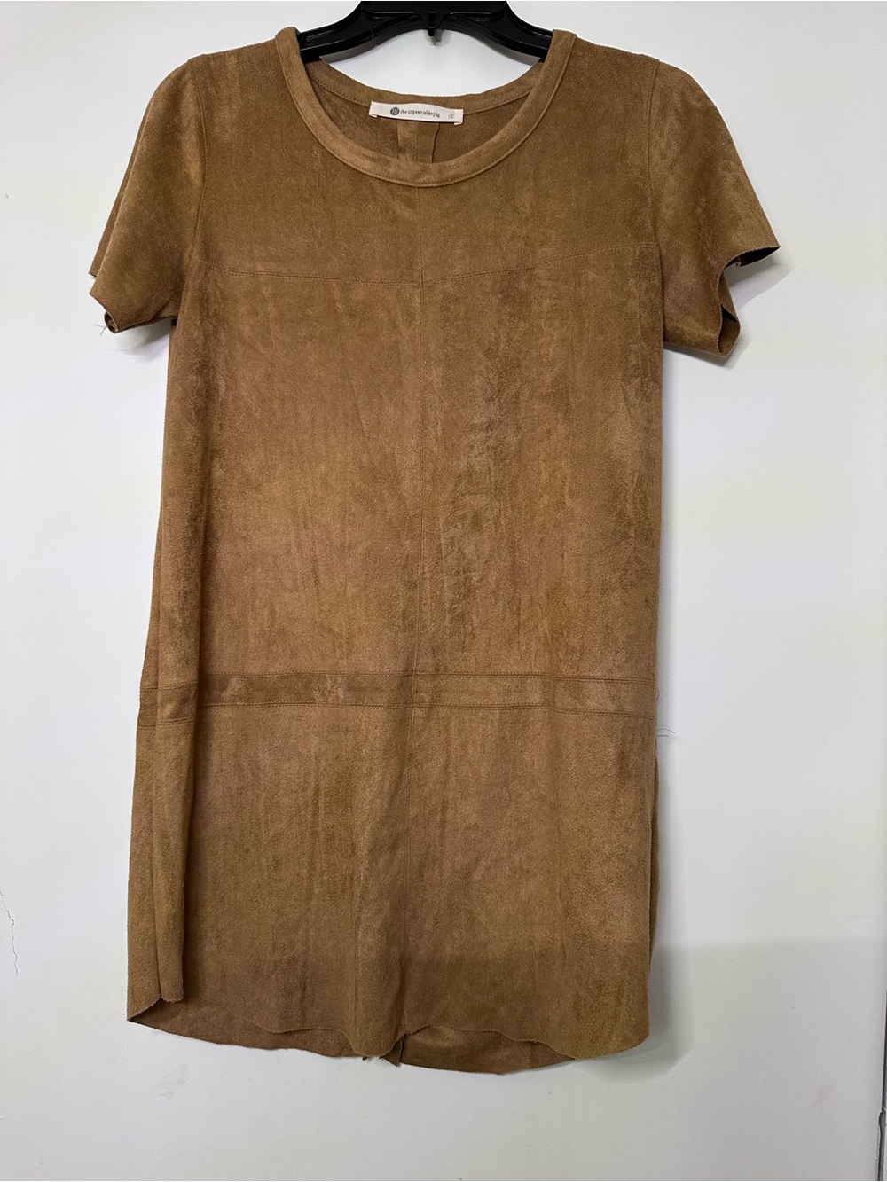 The Impeccable Pig Suede-Look Short Sleeve Shift Dress in Brown - Picture 2 of 4